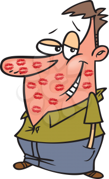 Royalty Free Clipart Image of a Man With Lipstick All Over His Face
