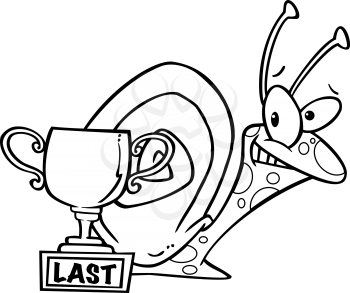 Royalty Free Clipart Image of a Snail With a Last Place Trophy