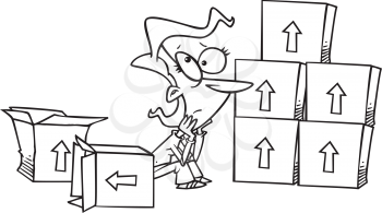 Royalty Free Clipart Image of a Woman Sitting Among Boxes