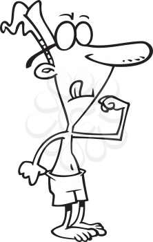 Royalty Free Clipart Image of a Skinny Man Flexing His Bicep