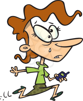 Royalty Free Clipart Image of a Woman Running With a Cellphone