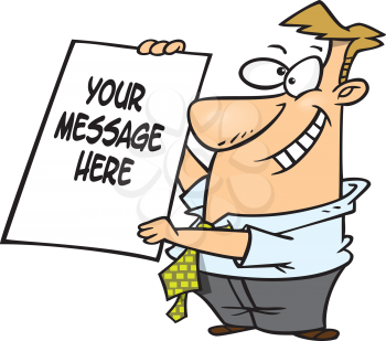 Royalty Free Clipart Image of a Man Holding a Your Message Here Sign