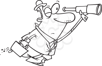 Royalty Free Clipart Image of a Man Looking Through a Telescope