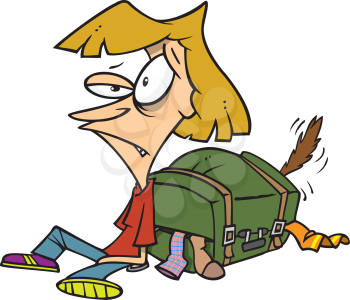 Royalty Free Clipart Image of a Woman With a Stuffed Suitcase