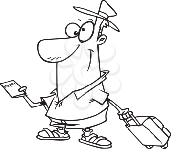 Royalty Free Clipart Image of a Traveller With a Suitcase and a Passport