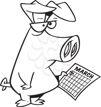 Royalty Free Clipart Image of a Pig With a March Calendar