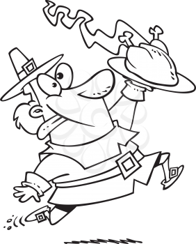 Royalty Free Clipart Image of a Pilgrim With a Roast Turkey