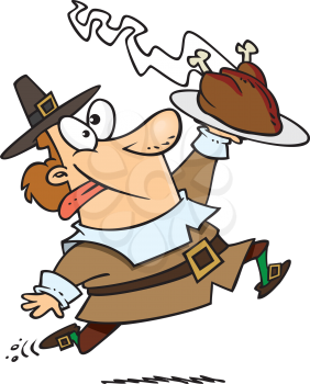 Royalty Free Clipart Image of a Pilgrim With a Roast Turkey