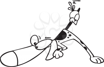 Royalty Free Clipart Image of a Dog With Its Nose to the Ground and a Bird on Its Tail