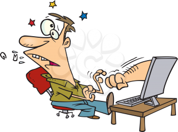 Royalty Free Clipart Image of a Man Getting Punched By an Arm in His Computer