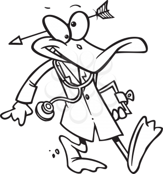 Royalty Free Clipart Image of a Duck Doctor With an Arrow Through Its Head