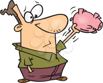 Royalty Free Clipart Image of a Man With an Empty Piggy Bank