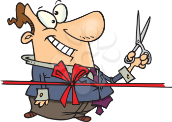 Royalty Free Clipart Image of a Man Cutting a Ribbon