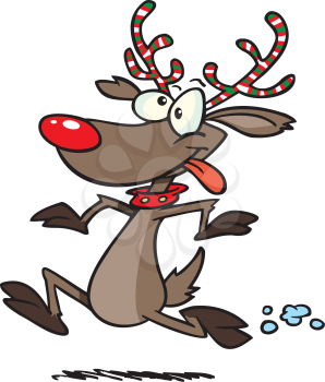 Royalty Free Clipart Image of a Running Red-Nosed Reindeer
