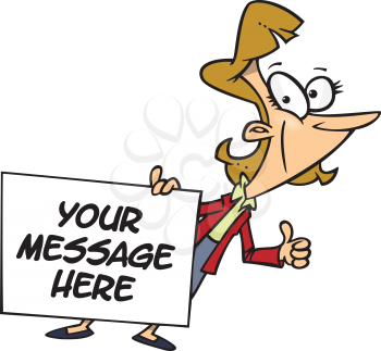 Royalty Free Clipart Image of a Woman Holding a Sign Saying Your Message Here