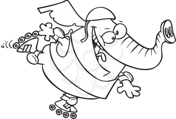 Royalty Free Clipart Image of an Elephant on Roller Blades