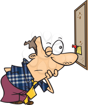 Royalty Free Clipart Image of a Man Trying to Read a Small Memo
