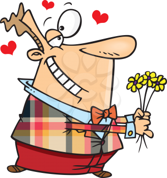 Royalty Free Clipart Image of a Snazzy Guy With Flowers