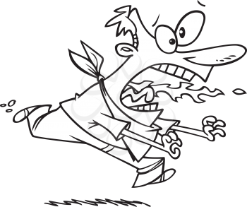 Royalty Free Clipart Image of a Man Wearing a Bib Running With Flames Coming From His Mouth