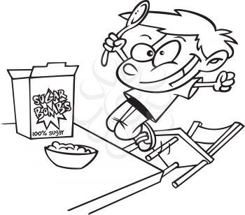 Royalty Free Clipart Image of a Kid Hyped Up on Sugar Cereal
