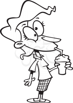 Royalty Free Clipart Image of a Girl Drinking an Ice-Cream Drink