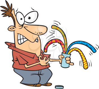 Royalty Free Clipart Image of a Man Opening a Can of Worms