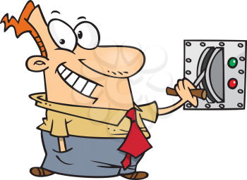 Royalty Free Clipart Image of a Man Pulling a Switch