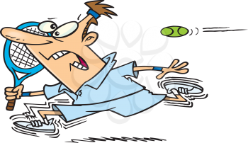 Royalty Free Clipart Image of a Tennis Player Running From the Ball