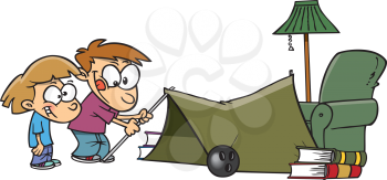 Royalty Free Clipart Image of Children Making a Tent in a Living Room