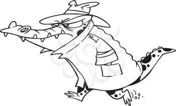 Royalty Free Clipart Image of a Crocodile in a Coat and Hat