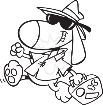 Royalty Free Clipart Image of a Dog in Tourist Clothes With a Suitcase