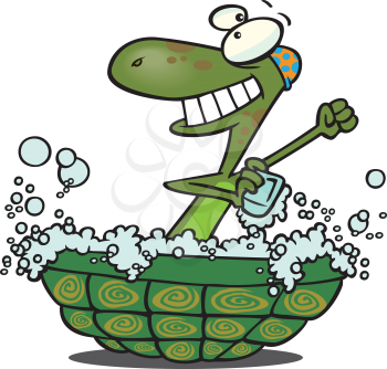 Royalty Free Clipart Image of a Turtle Bathing in Its Shell