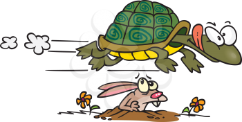 Royalty Free Clipart Image of the Tortoise Passing the Hare