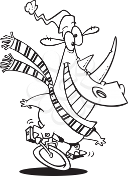 Royalty Free Clipart Image of a Rhinoceros on a Unicycle