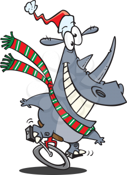 Royalty Free Clipart Image of a Rhinoceros on a Unicycle