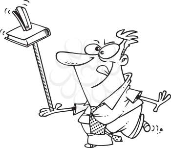 Royalty Free Clipart Image of a Guy Balancing a Book and Stapler on a Pole