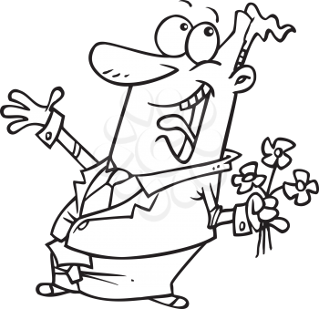 Royalty Free Clipart Image of a Guy With Flowers