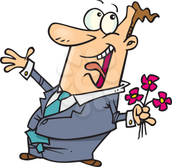 Royalty Free Clipart Image of a Guy With Flowers