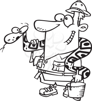 Royalty Free Clipart Image of a Zookeeper With a Snake