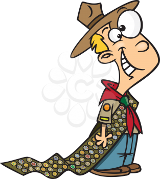 Royalty Free Clipart Image of a Boy Scout With Plenty of Merit Badges