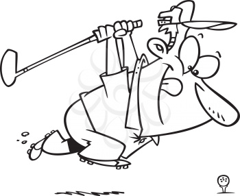 Royalty Free Clipart Image of a Golfer Attacking the Ball