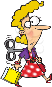 Royalty Free Clipart Image of a Woman With a Windup Key