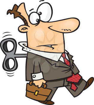 Royalty Free Clipart Image of a Wound Up Businessman