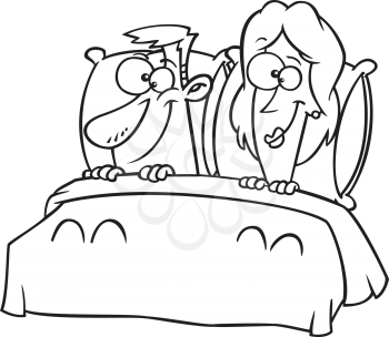 Royalty Free Clipart Image of a Couple in Bed