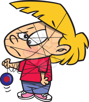 Royalty Free Clipart Image of a Child Wrapped in a Yo-Yo String