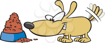 Royalty Free Clipart Image of a Dog With a Big Bowl of Food