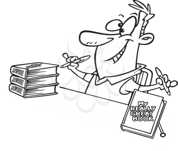 Royalty Free Clipart Image of a Guy at a Book Signing