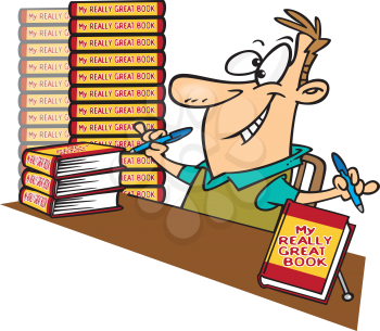 Royalty Free Clipart Image of a Man at a Book Signing