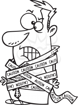 Royalty Free Clipart Image of a Man Tied in Caution Tape