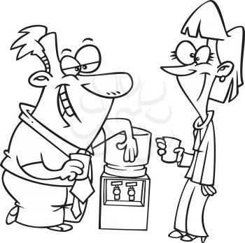 Royalty Free Clipart Image of Two People at a Water Cooler